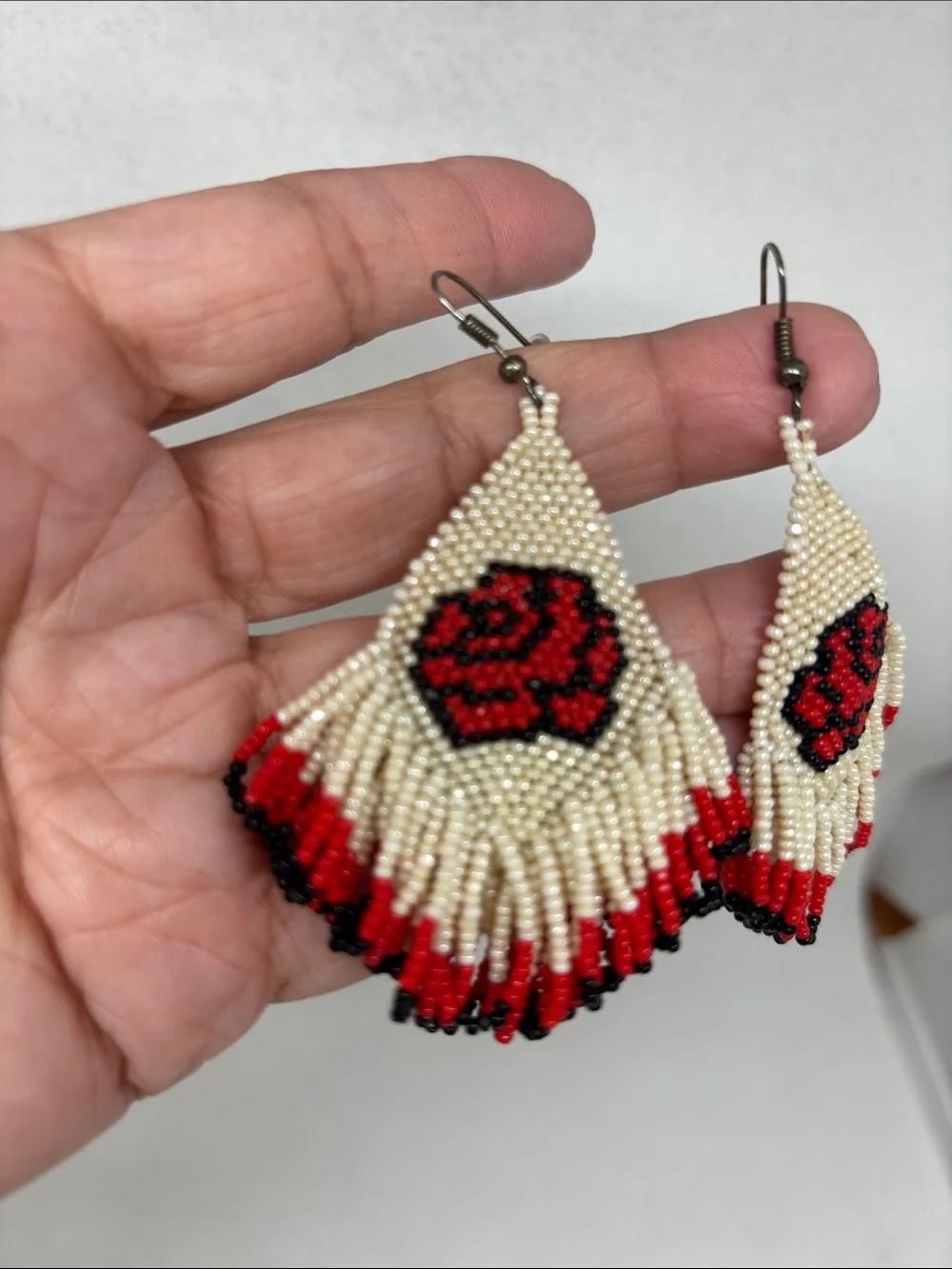 Beautiful Beaded Rose Fringe Earrings